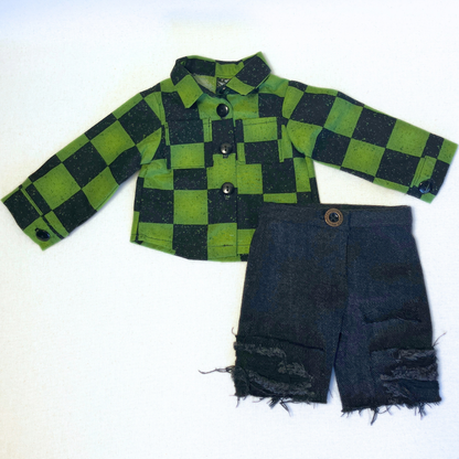 Timeless Doll Outfit - Green Check & Denim