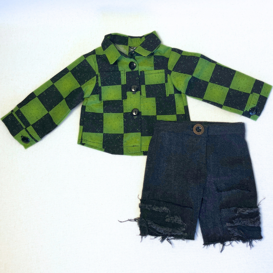 Timeless Doll Outfit - Green Check & Denim