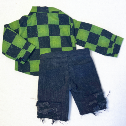 Timeless Doll Outfit - Green Check & Denim