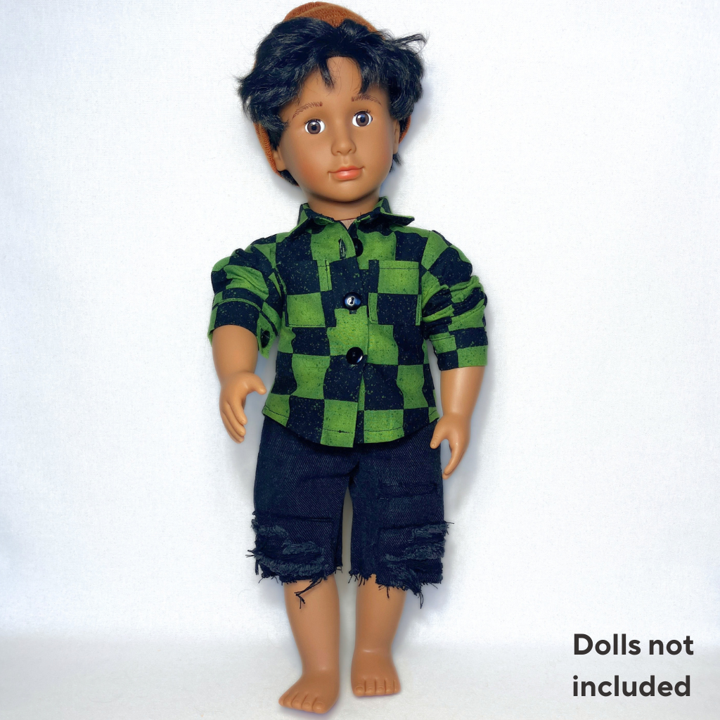Timeless Doll Outfit - Green Check & Denim