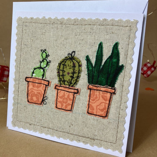 A Prickly Little Trio - Handmade Fabric Greeting Card