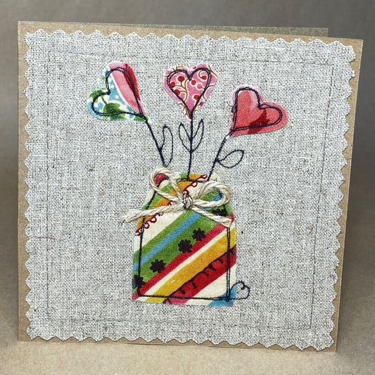 A Little Vase of Love - Handmade Fabric Greeting Card