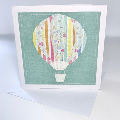 Hot Air Balloon - Handmade Fabric Greeting Card