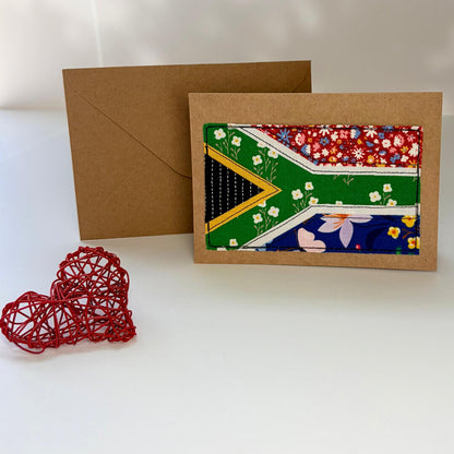 South African Flag - Handmade Fabric Greeting Card