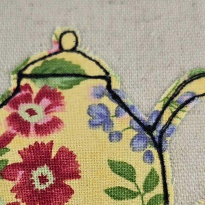 Teapot - Handmade Fabric Greeting Card