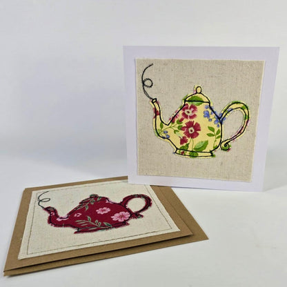 Teapot - Handmade Fabric Greeting Card