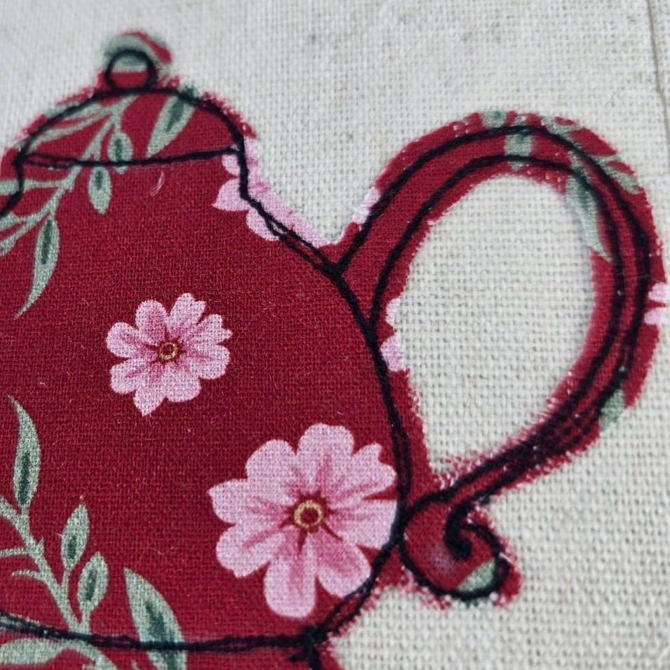 Teapot - Handmade Fabric Greeting Card
