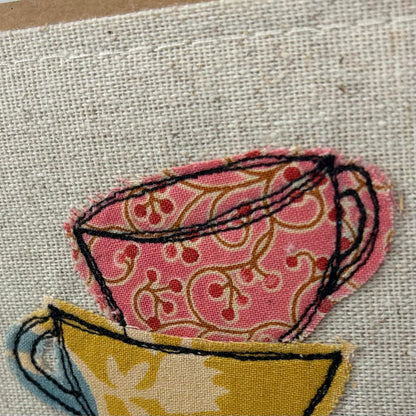 Teacups - Handmade Fabric Greeting Card