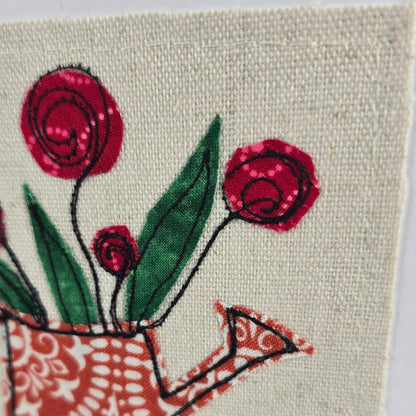 Watering Can - Handmade Fabric Greeting Card
