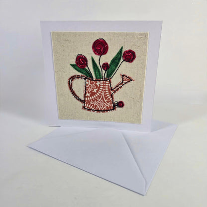 Watering Can - Handmade Fabric Greeting Card