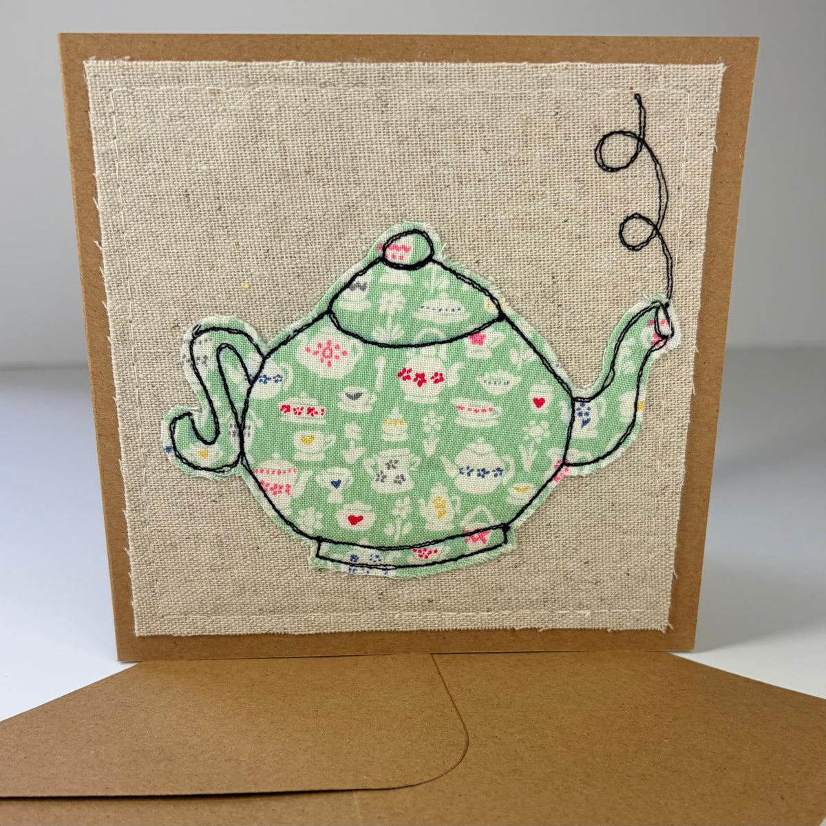 Teapot - Handmade Fabric Greeting Card