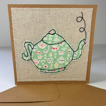 Teapot - Handmade Fabric Greeting Card
