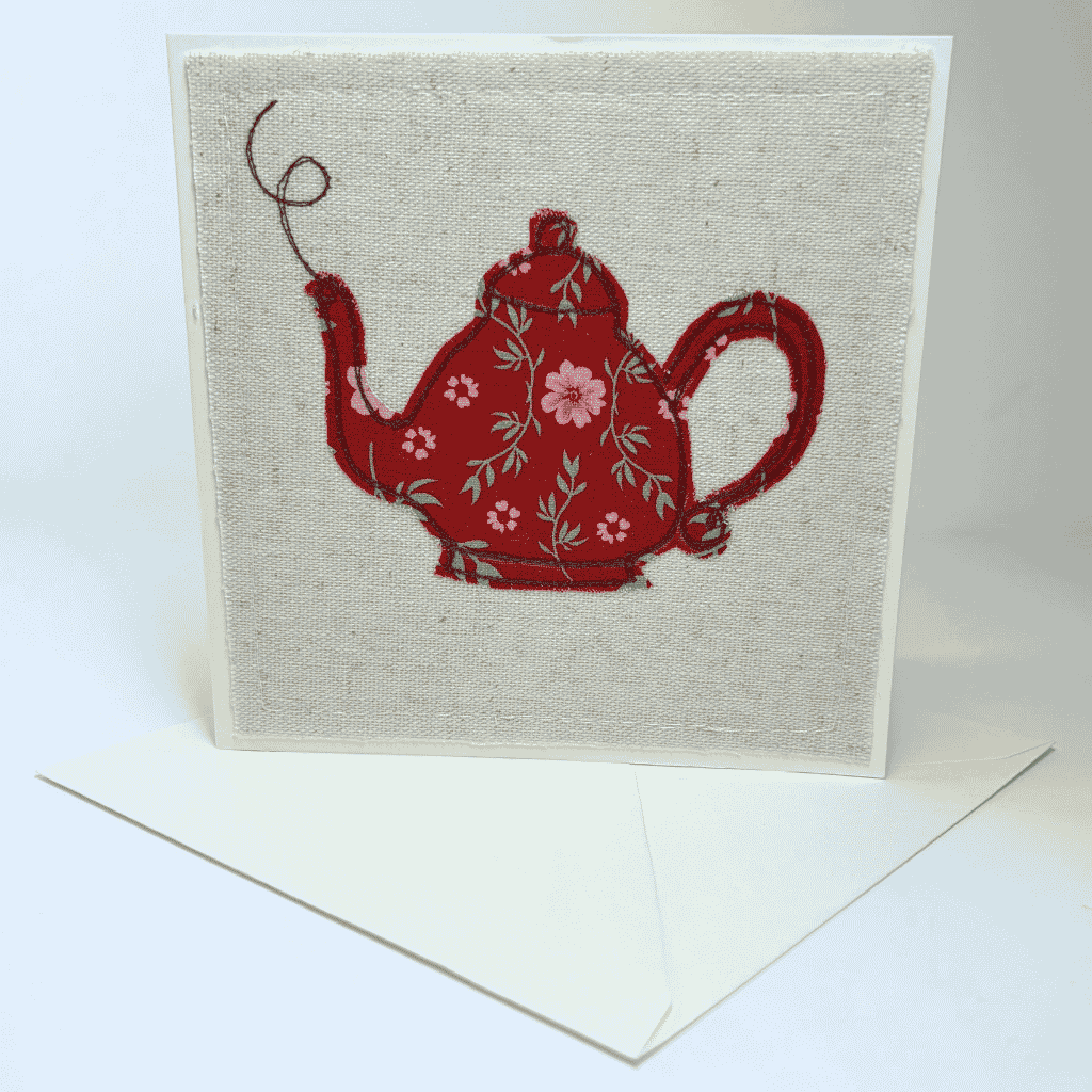 Teapot - Handmade Fabric Greeting Card