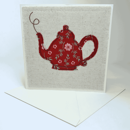Teapot - Handmade Fabric Greeting Card