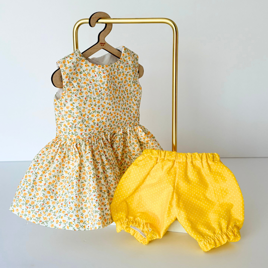 Little Playmate Doll Outfit - Yellow Wildflower Dress & Bloomers