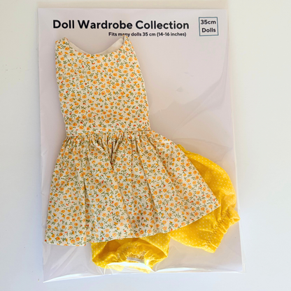 Little Playmate Doll Outfit - Yellow Wildflower Dress & Bloomers