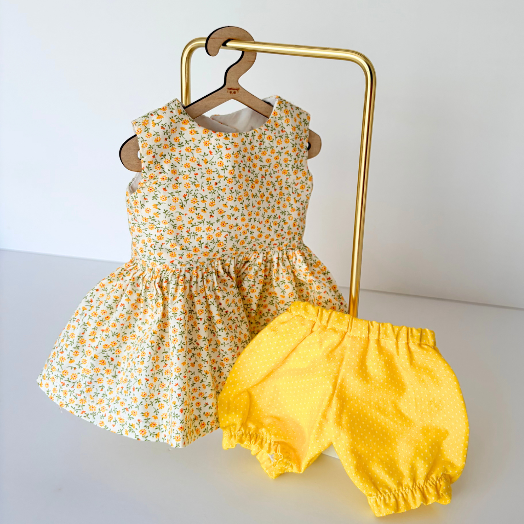 Little Playmate Doll Outfit - Yellow Wildflower Dress & Bloomers